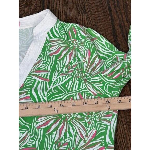 LILLY PULITZER Daisy Darling Stretch Tunic Top Elbow Sleeve Green Pink Size M - Picture 4 of 9